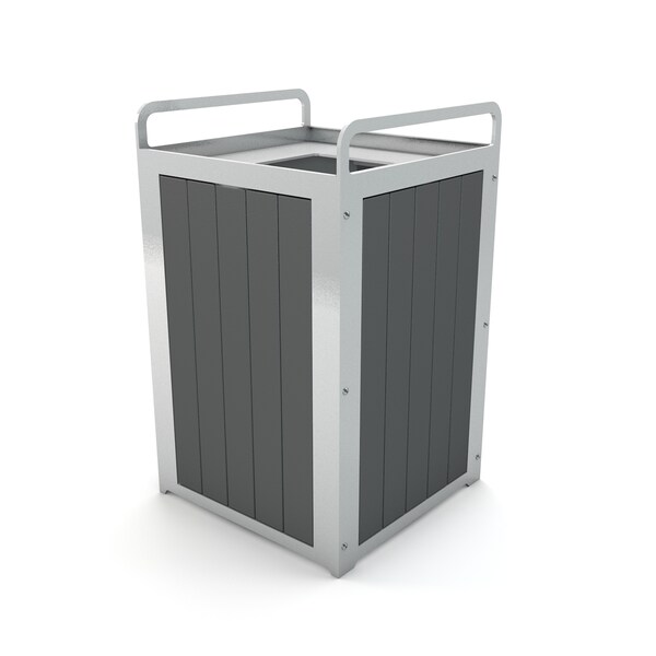 Gray 32 Gallon Plaza Receptacle with Silver Frame
